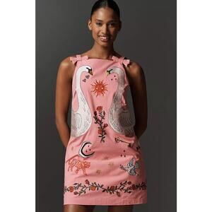Anthropologie Maeve Embroidered Swan Mini Shift Dress - M Petite Blush